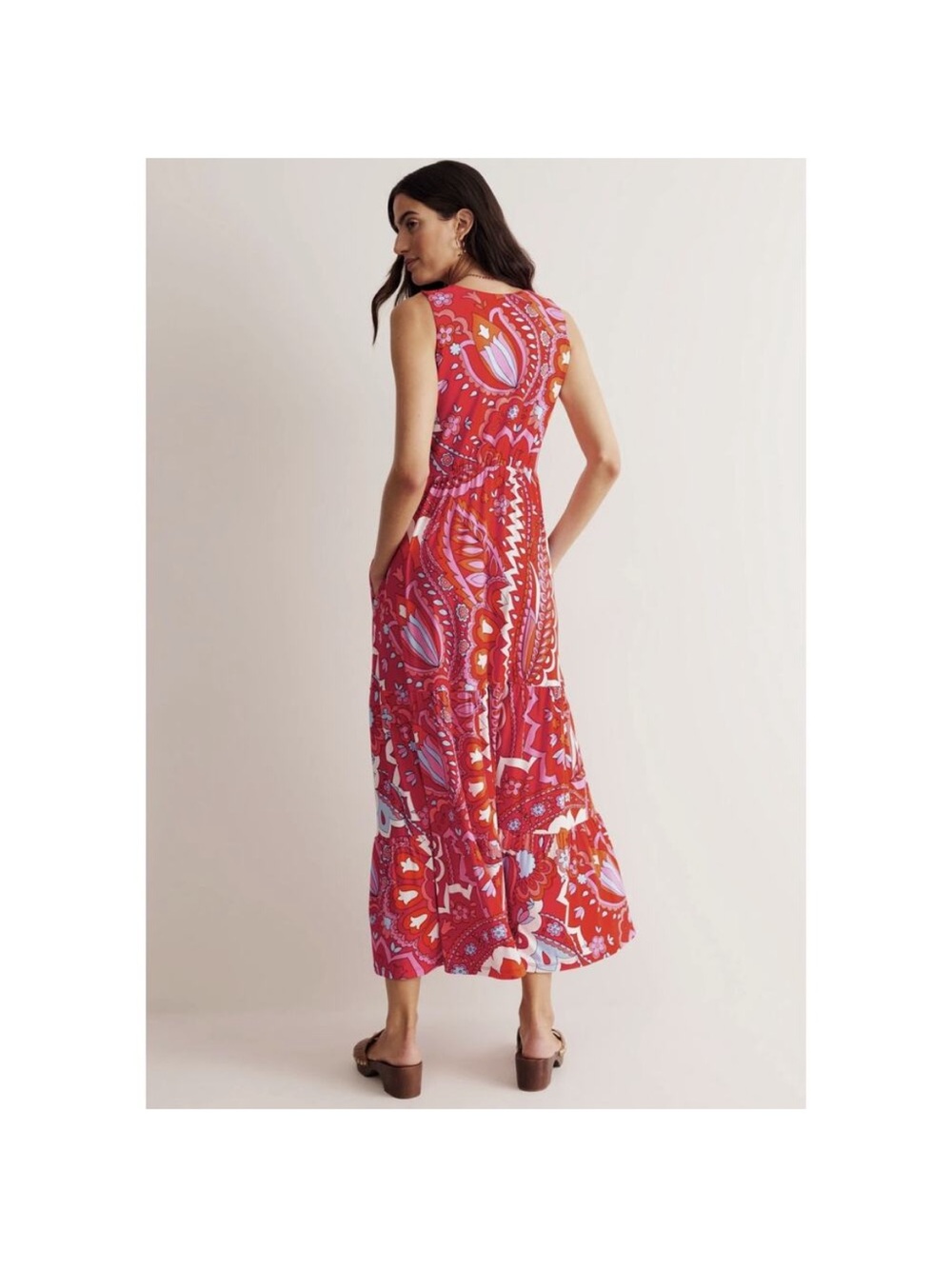 Boden Sylvia Jersey Maxi Tier Dress in Flame Scarlet size 4 - Picture 2 of 14